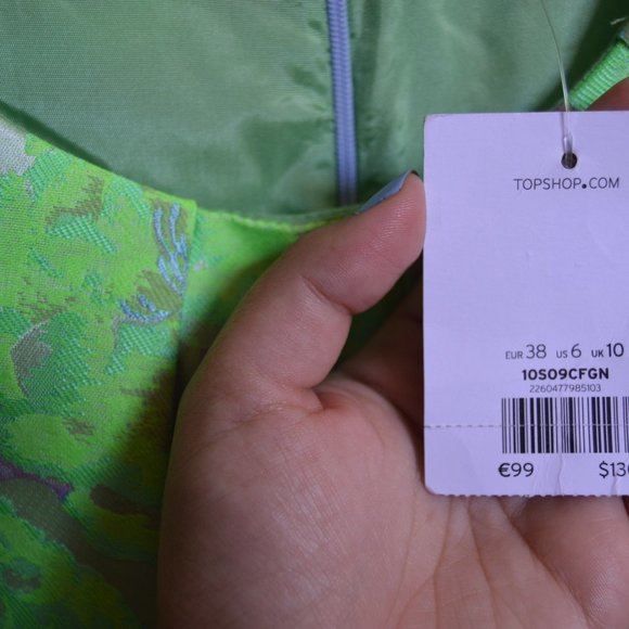 NWT TOPSHOP Jacquard Green Floral A- Line Dress - Picture 3 of 6